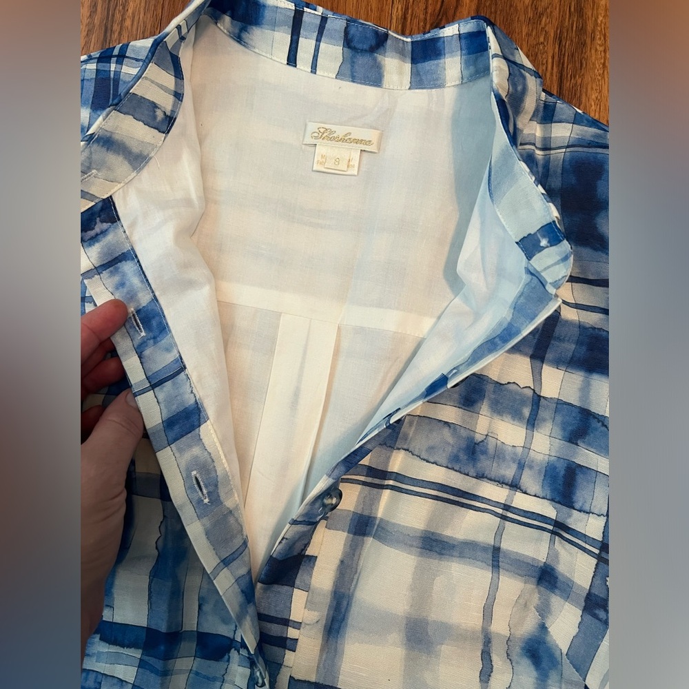 NWT Shoshanna Blue Watercolor Linen Dress - Picture 14 of 17